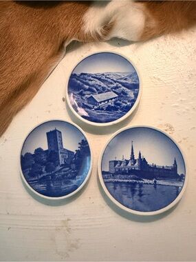 Vintage Danish Blue & White Butter Pats /  Miniature Wall Plates – Set of 3